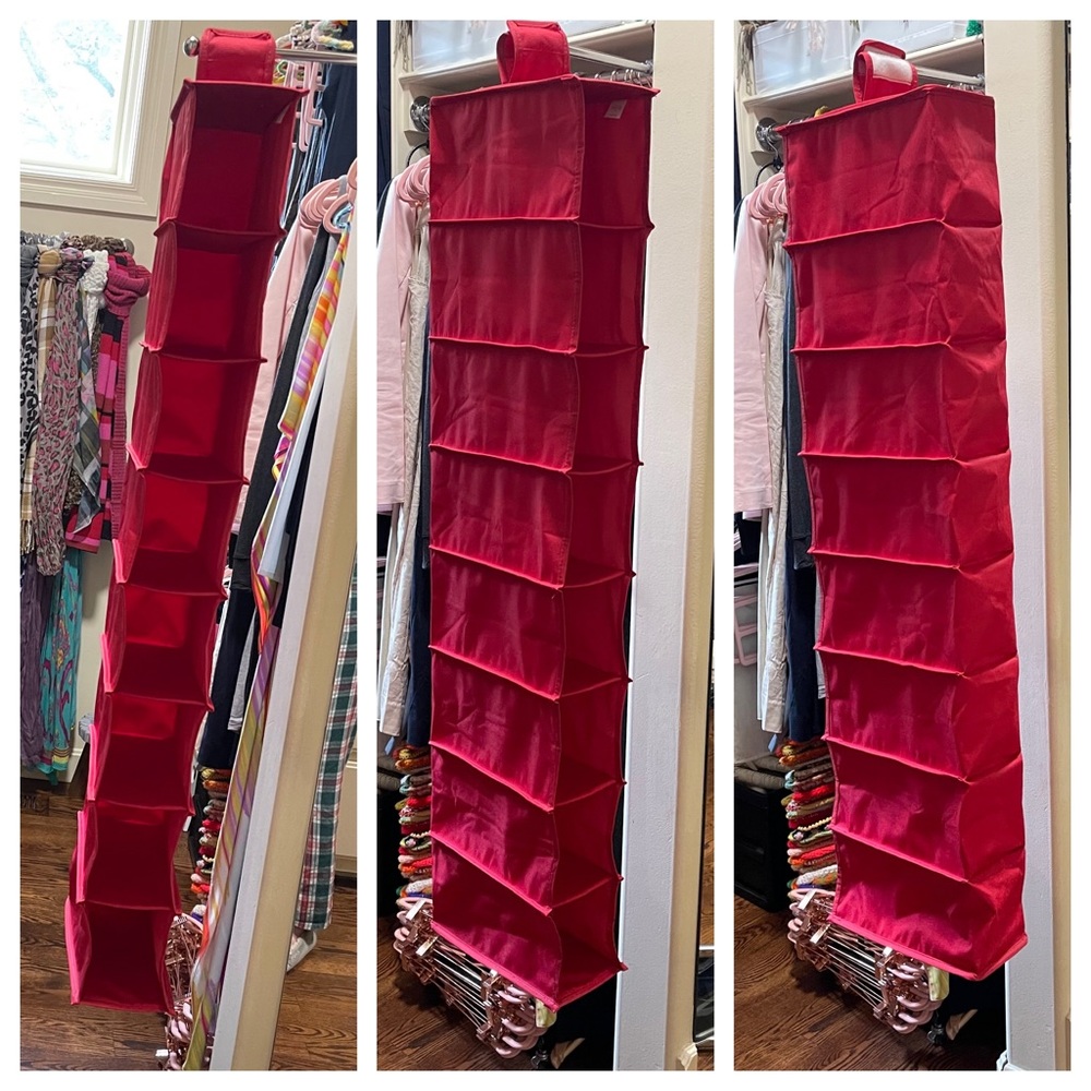 Land of Nod Canvas Storage shelves for closet rod, red